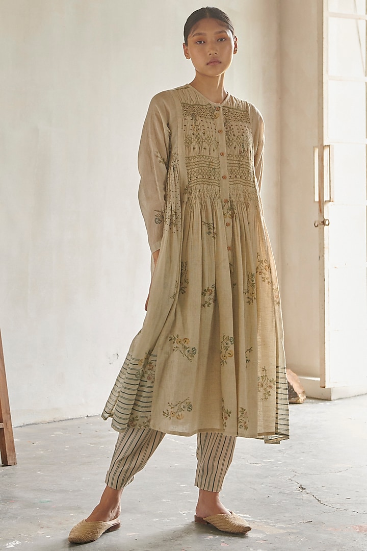 Ivory Block Printed Long Tunic by Cord at Pernia's Pop Up Shop