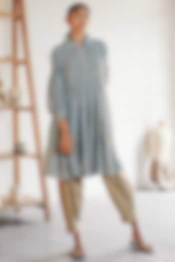 Pale Blue Hand Embroidered Long Tunic by Cord at Pernia's Pop Up Shop