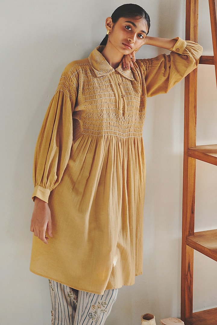 Banana Yellow Hand Embroidered Long Tunic by Cord