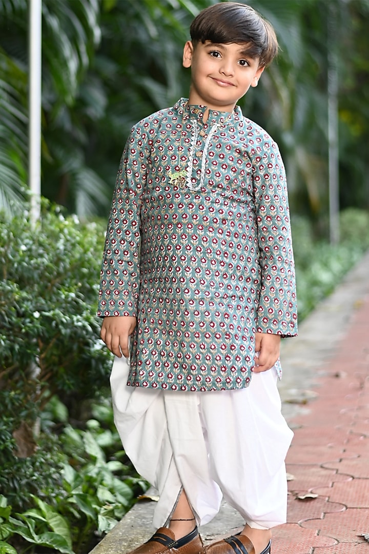 Teal Green Cotton Kurta Set For Boys by Cord Of Love