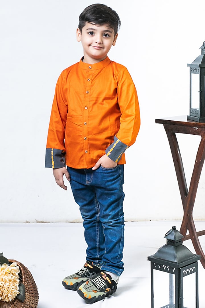 Orange Cotton Shirt For Boys by Cord Of Love