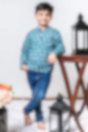 Blue Cotton Printed Kurta Shirt For Boys by Cord Of Love