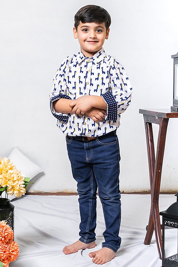 Blue Animal Printed Shirt For Boys by Cord Of Love