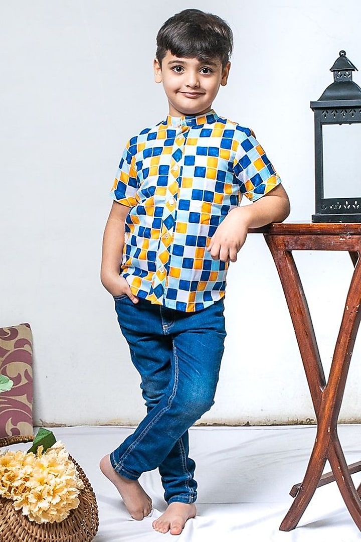 Blue Cotton Checkered Shirt For Boys by Cord Of Love