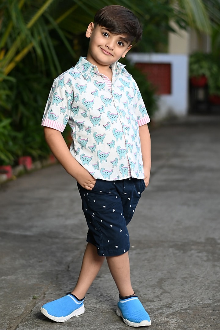 Blue Digital Printed Shirt For Boys by Cord Of Love