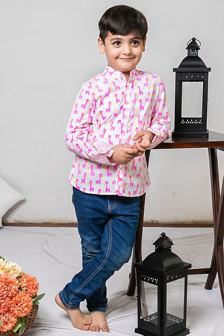 Pink Cotton Animal Printed Shirt For Boys by Cord Of Love