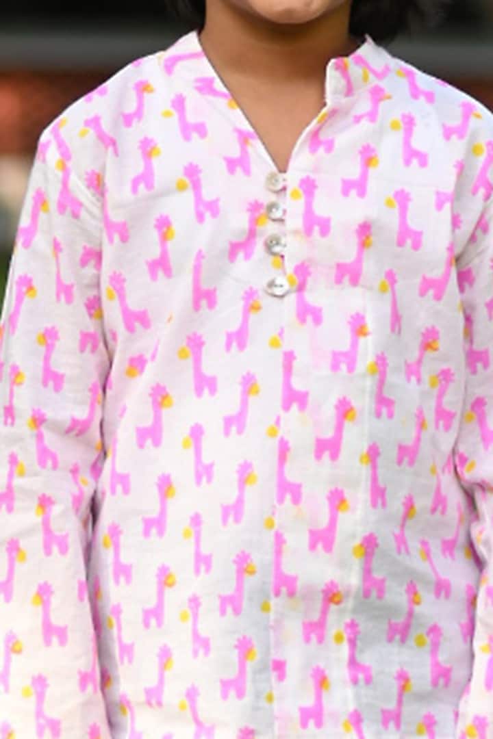 Pink Cotton Printed Kurta Shirt For Boys by Cord Of Love at Pernia's Pop Up Shop