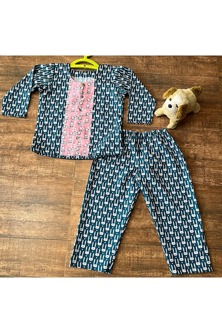 Blue Cotton Animal Printed Night Wear For Boys by Cord Of Love
