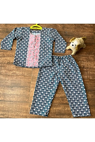 Blue Cotton Animal Printed Night Wear For Boys by Cord Of Love
