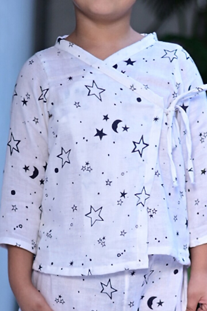 White Cotton Printed Night Wear For Boys by Cord Of Love at Pernia's Pop Up Shop