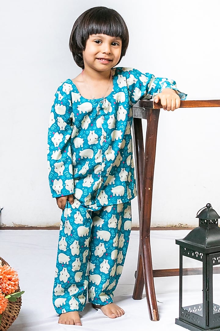 Blue Cotton Printed Night Wear For Boys by Cord Of Love