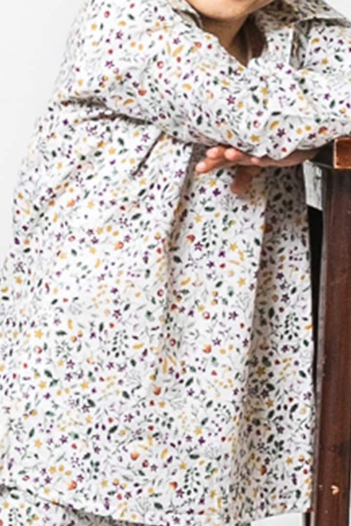 White Cotton Floral Printed Night Wear For Boys by Cord Of Love at Pernia's Pop Up Shop