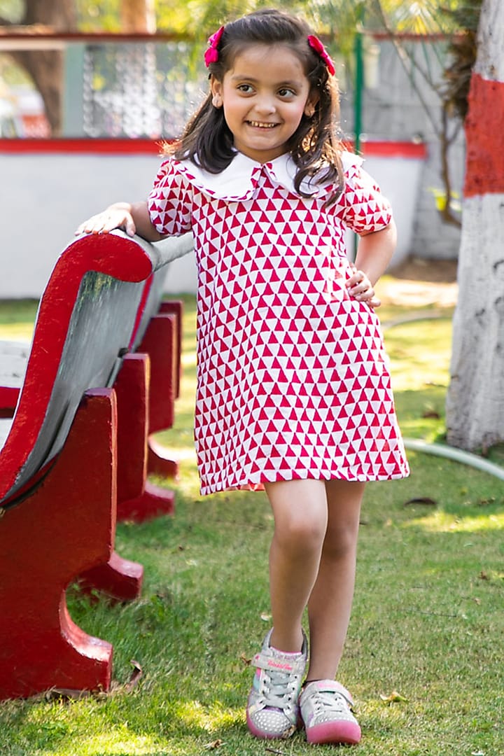 Red Cotton A-line Dress For Girls by Cord Of Love