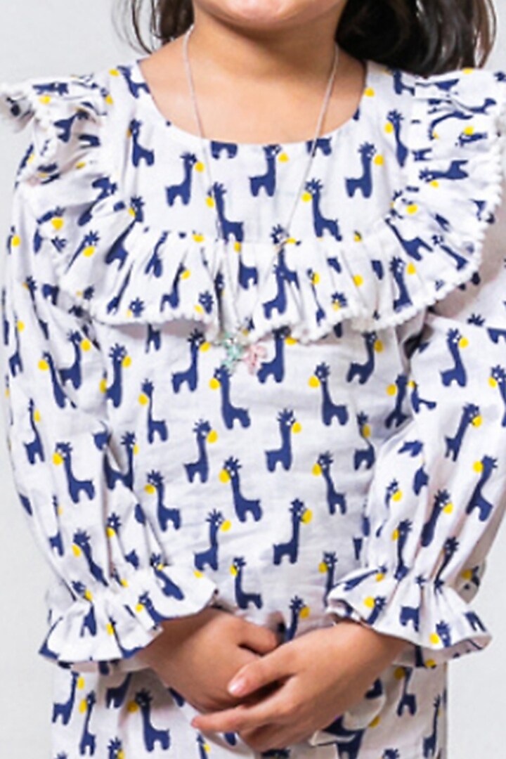Blue Hand Block Printed Culotte Pant Set For Girls by Cord Of Love at Pernia's Pop Up Shop