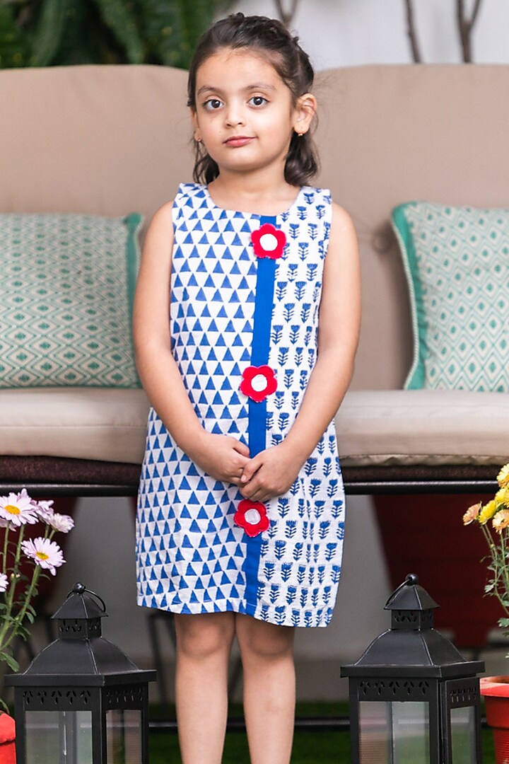 Blue Cotton Embroidered Dress For Girls by Cord Of Love