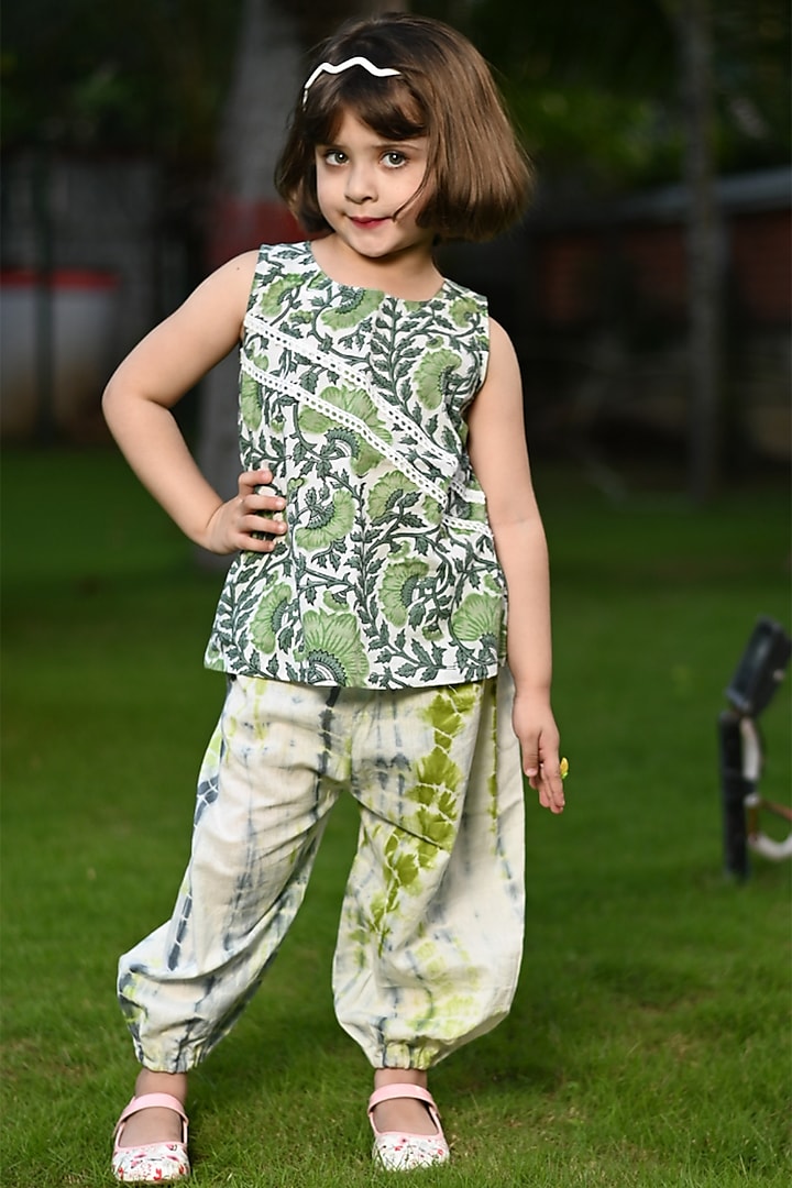 Green Cotton Kurta Set For Girls by Cord Of Love