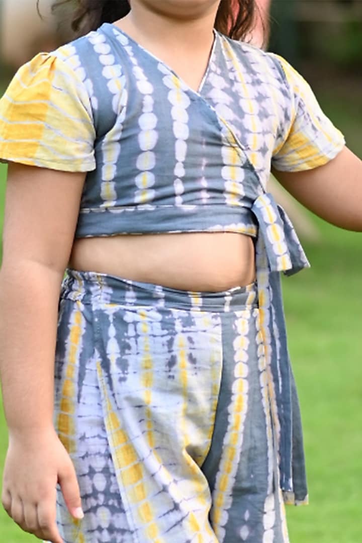 Grey & Yellow Cotton Pant Set For Girls by Cord Of Love at Pernia's Pop Up Shop