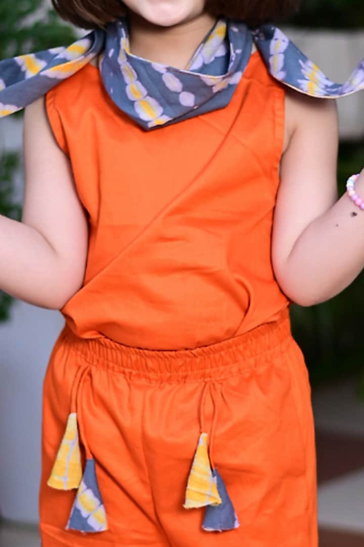 Orange Cotton Pant Set For Girls by Cord Of Love at Pernia's Pop Up Shop