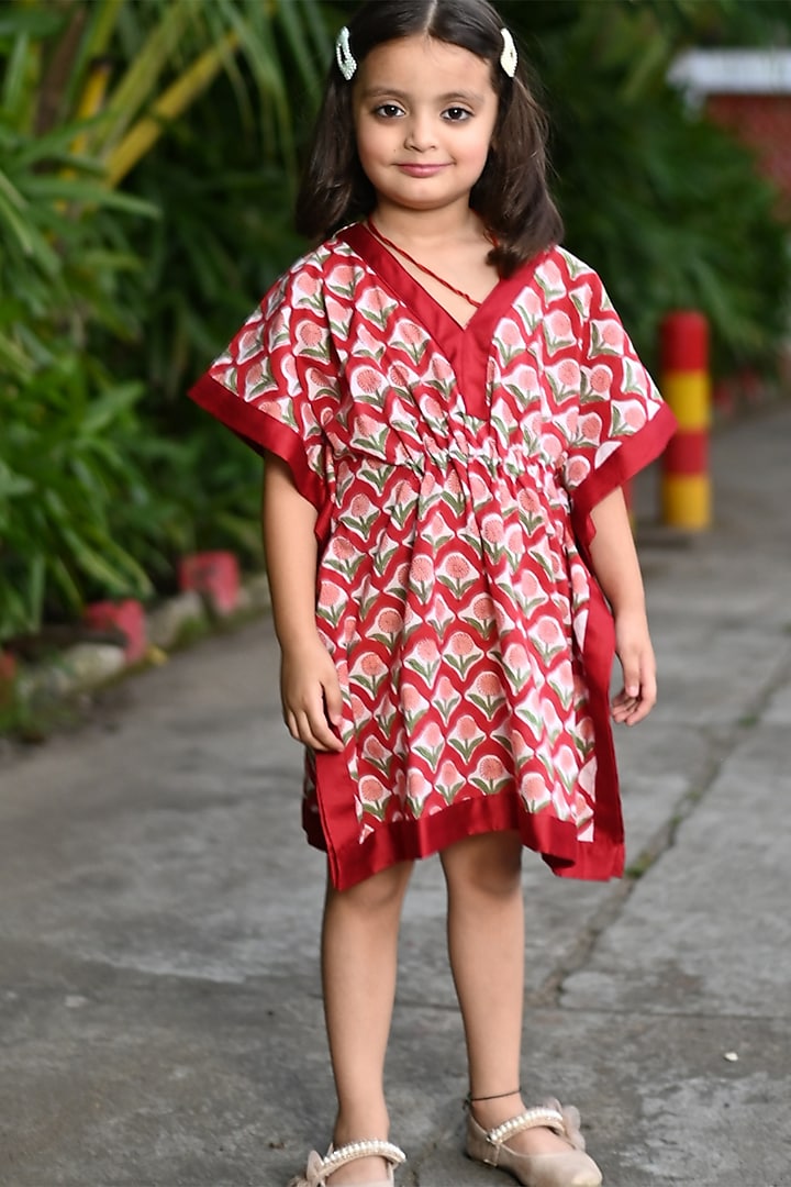 Red Cotton Kaftan For Girls by Cord Of Love