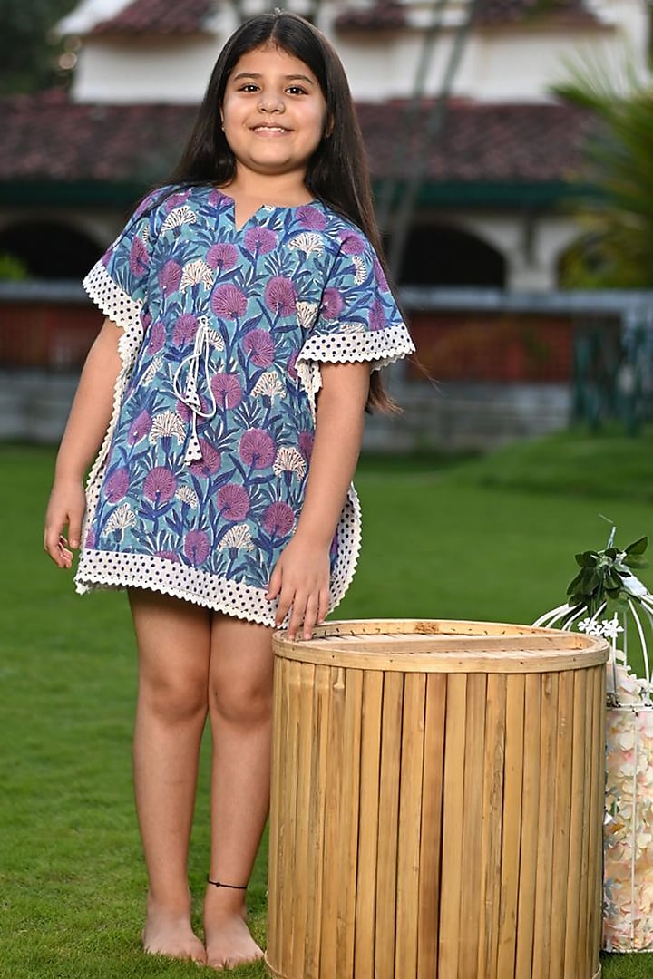 Purple Floral Printed Kaftan For Girls by Cord Of Love