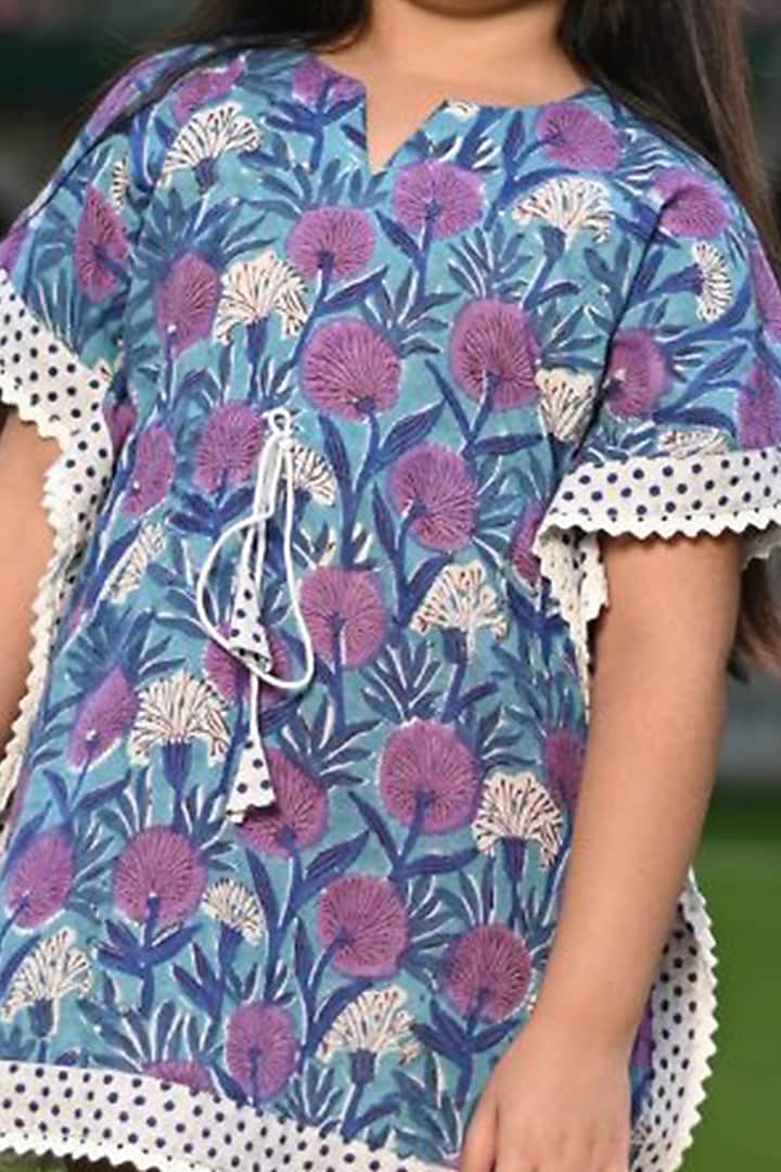 Purple Floral Printed Kaftan For Girls by Cord Of Love at Pernia's Pop Up Shop
