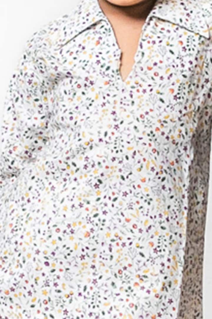 White Floral Printed Nightwear For Girls by Cord Of Love at Pernia's Pop Up Shop