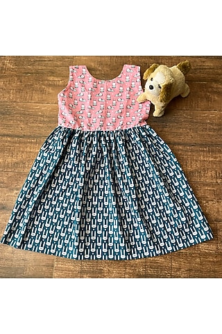 Pink & Blue Cotton Printed Nighty For Girls by Cord Of Love