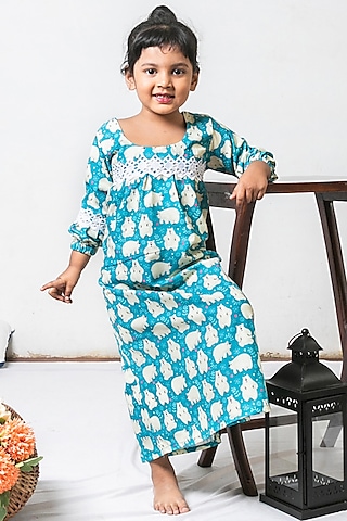 Blue Cotton Embellished Nighty For Girls by Cord Of Love at Pernia's Pop Up Shop 2026 Blue Cotton Embellished Nighty For Girls by Cord Of Love at Pernia's Pop Up Shop 2026
