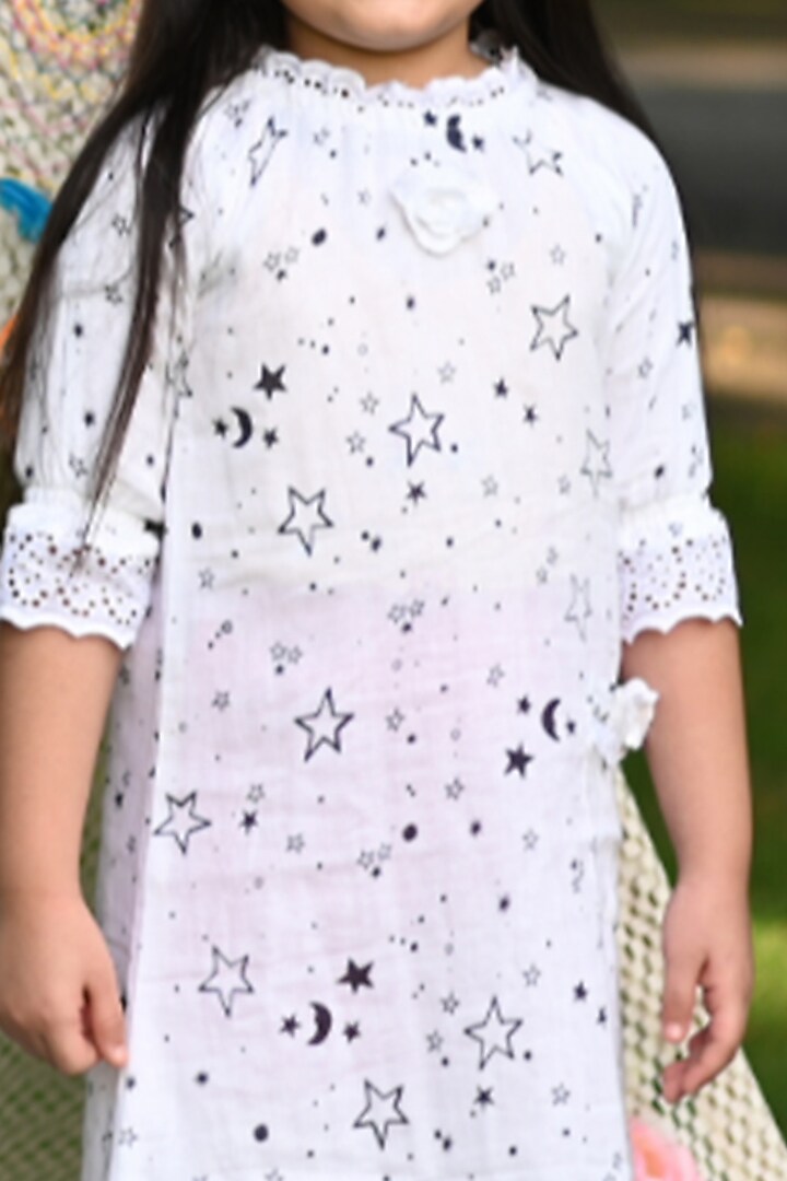 White Cotton Embellished Nightwear For Girls by Cord Of Love at Pernia's Pop Up Shop