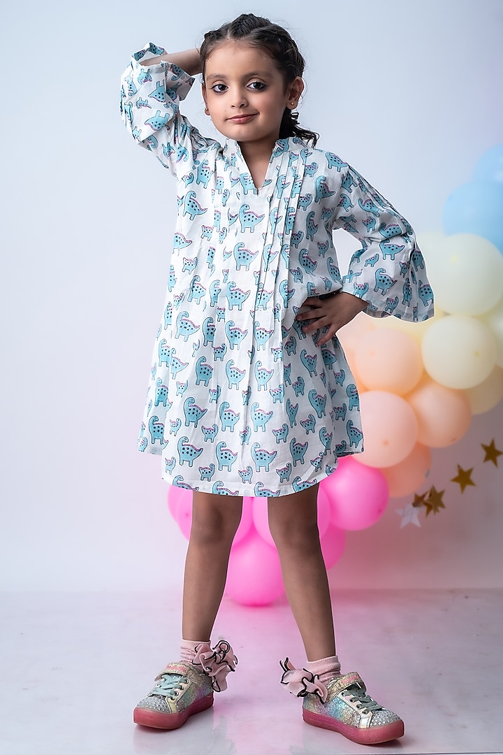 Blue Printed Dress For Girls by Cord Of Love