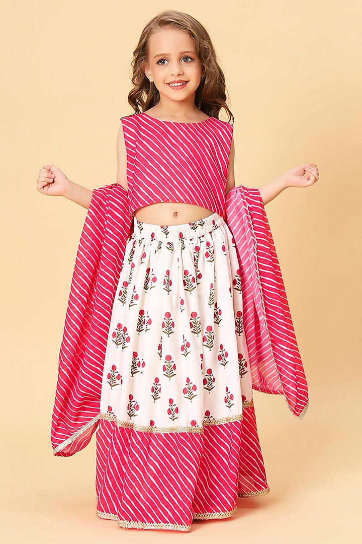 Red & White Printed & Gota Embellished Lehenga Set For Girls by Cord Of Love
