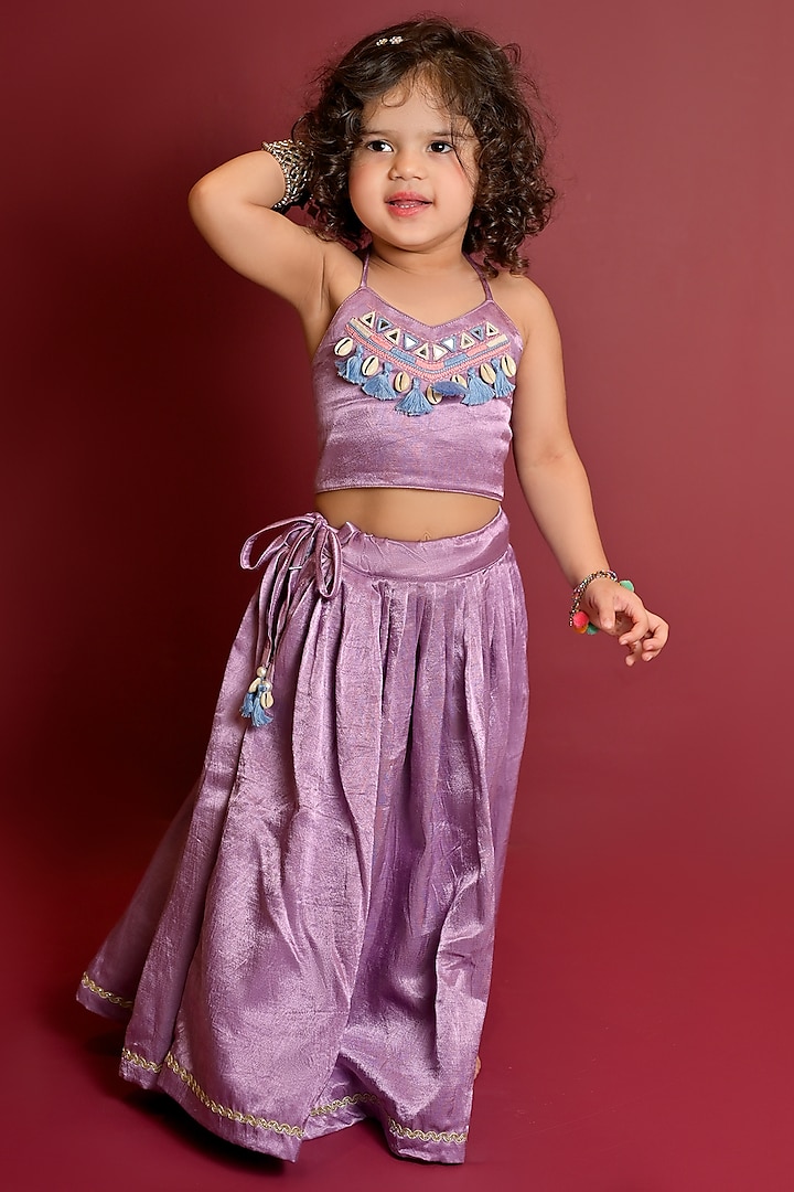 Purple Mushroo Silk Lehenga Set For Girls by Cord Of Love at Pernia's Pop Up Shop