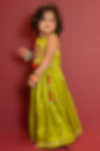 Green Mushroo Silk Lehenga Set For Girls by Cord Of Love at Pernia's Pop Up Shop