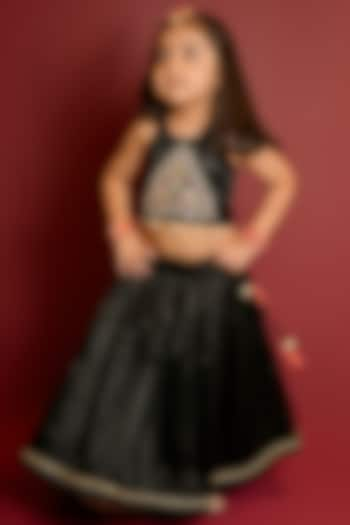 Black Mushroo Silk Lehenga Set For Girls by Cord Of Love at Pernia's Pop Up Shop