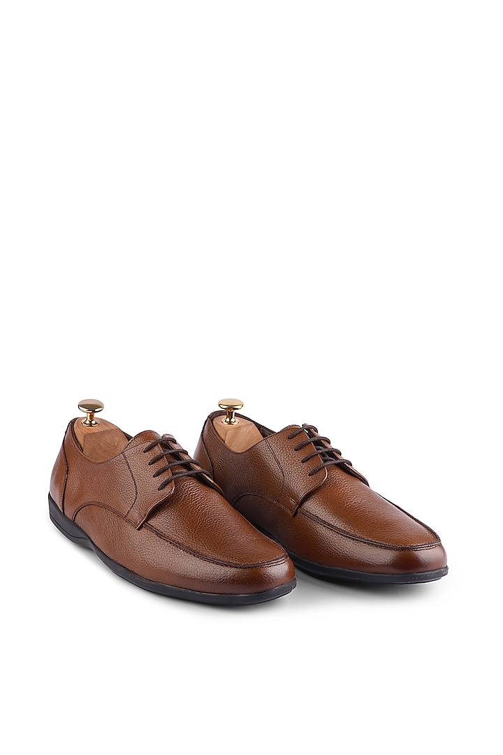 Tan Full Grain Leather Handcrafted Lace-Up Shoes by Cordwainers