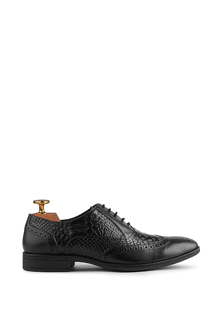 Black Crocodile Leather Wing Tip Lace Up Brogues by Cordwainers at Pernia's Pop Up Shop