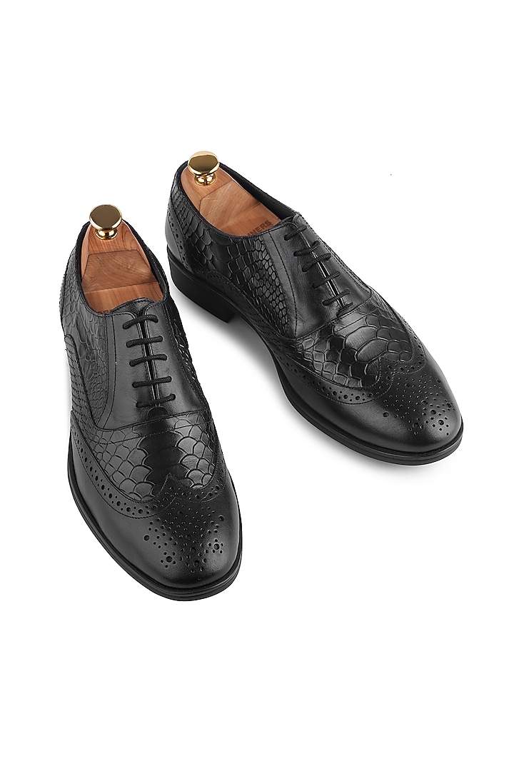 Black Crocodile Leather Wing Tip Lace Up Brogues by Cordwainers at Pernia's Pop Up Shop