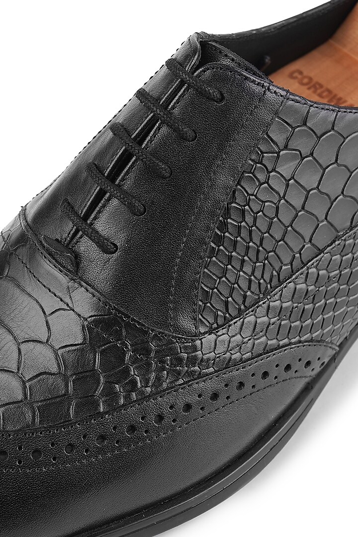 Black Crocodile Leather Wing Tip Lace Up Brogues by Cordwainers at Pernia's Pop Up Shop