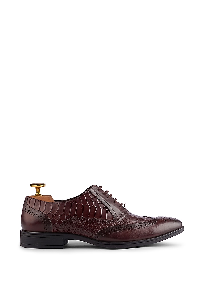 Brown Crocodile Leather Wing Tip Lace Up Brogues by Cordwainers at Pernia's Pop Up Shop