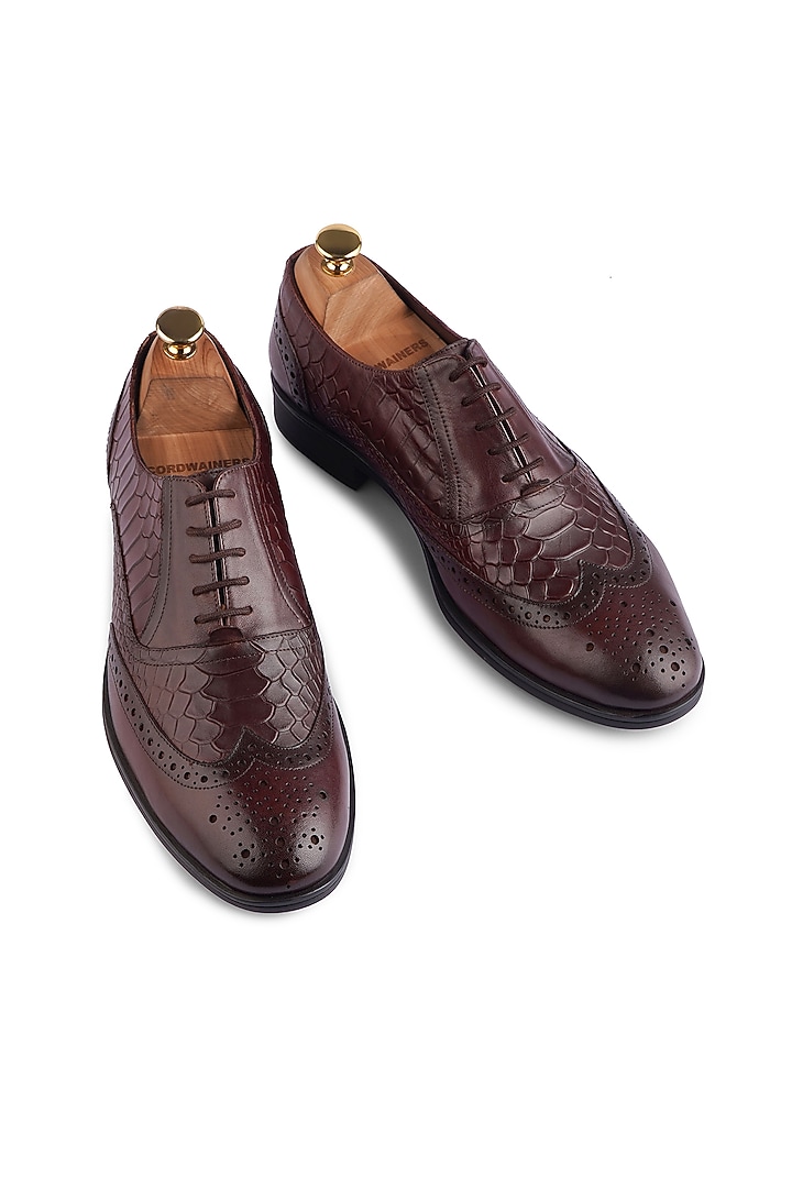Brown Crocodile Leather Wing Tip Lace Up Brogues by Cordwainers at Pernia's Pop Up Shop