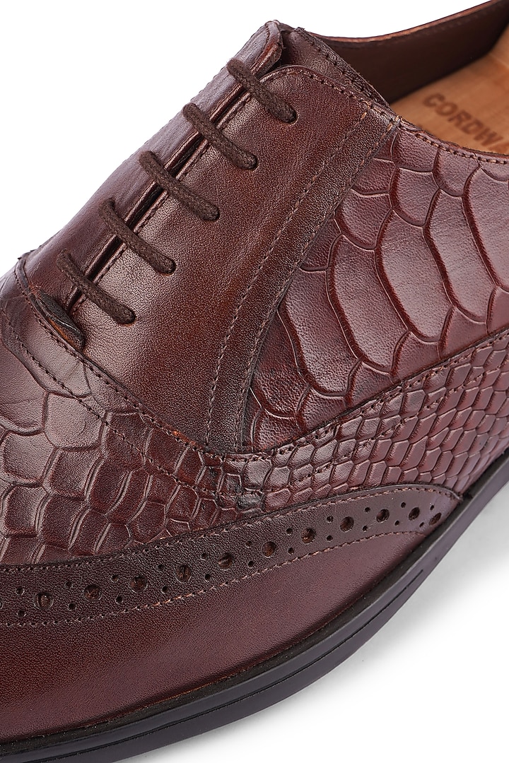 Brown Crocodile Leather Wing Tip Lace Up Brogues by Cordwainers at Pernia's Pop Up Shop