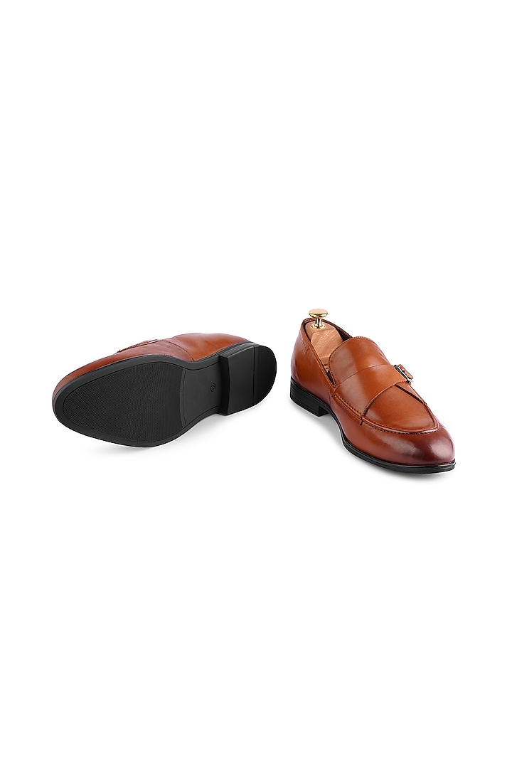 Tan Premium Calf Leather Handcrafted Monk Strap Loafers by Cordwainers at Pernia's Pop Up Shop