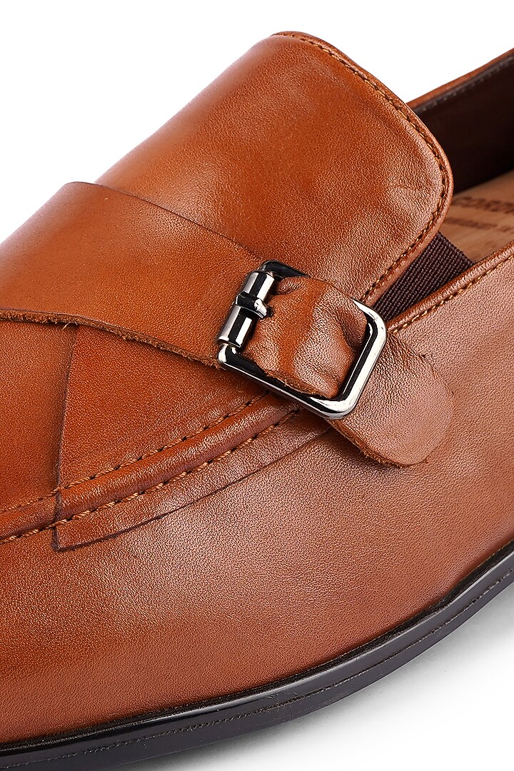 Tan Premium Calf Leather Handcrafted Monk Strap Loafers by Cordwainers at Pernia's Pop Up Shop