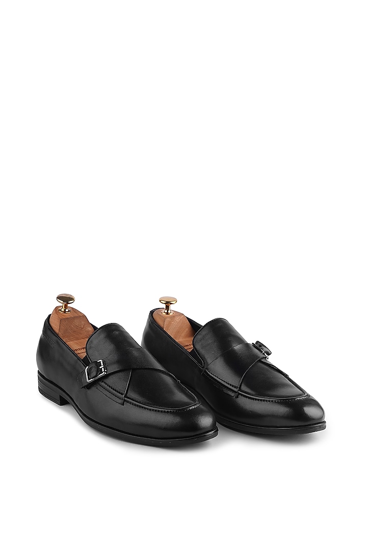 Black Premium Calf Leather Handcrafted Monk Strap Loafers by Cordwainers