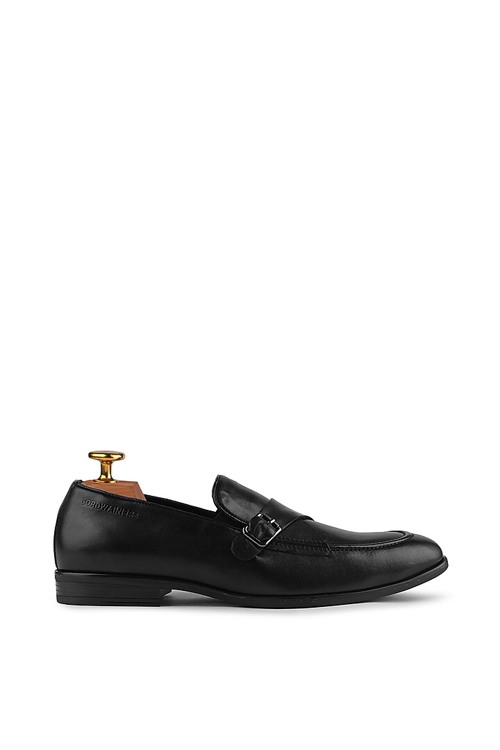 Black Premium Calf Leather Handcrafted Monk Strap Loafers by Cordwainers at Pernia's Pop Up Shop