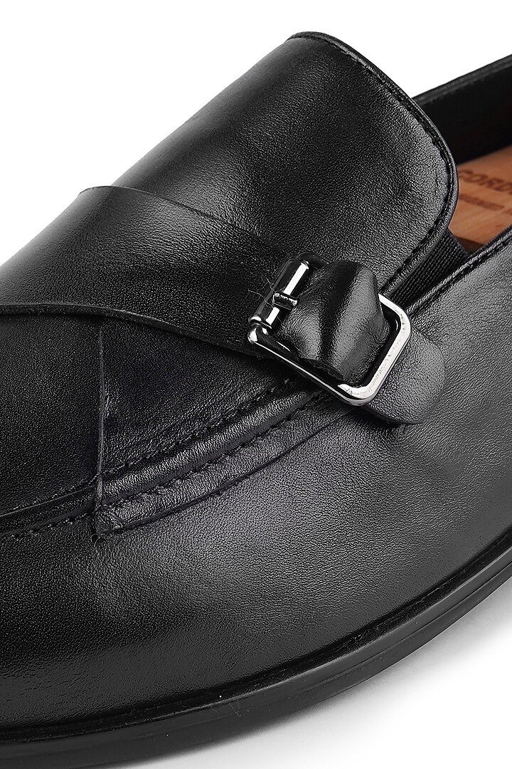Black Premium Calf Leather Handcrafted Monk Strap Loafers by Cordwainers at Pernia's Pop Up Shop