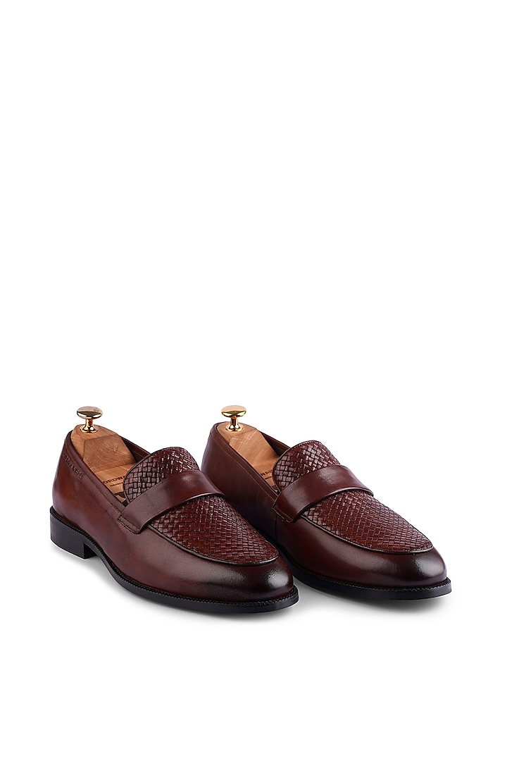 Light Brown Supple Leather Handwoven Loafers by Cordwainers