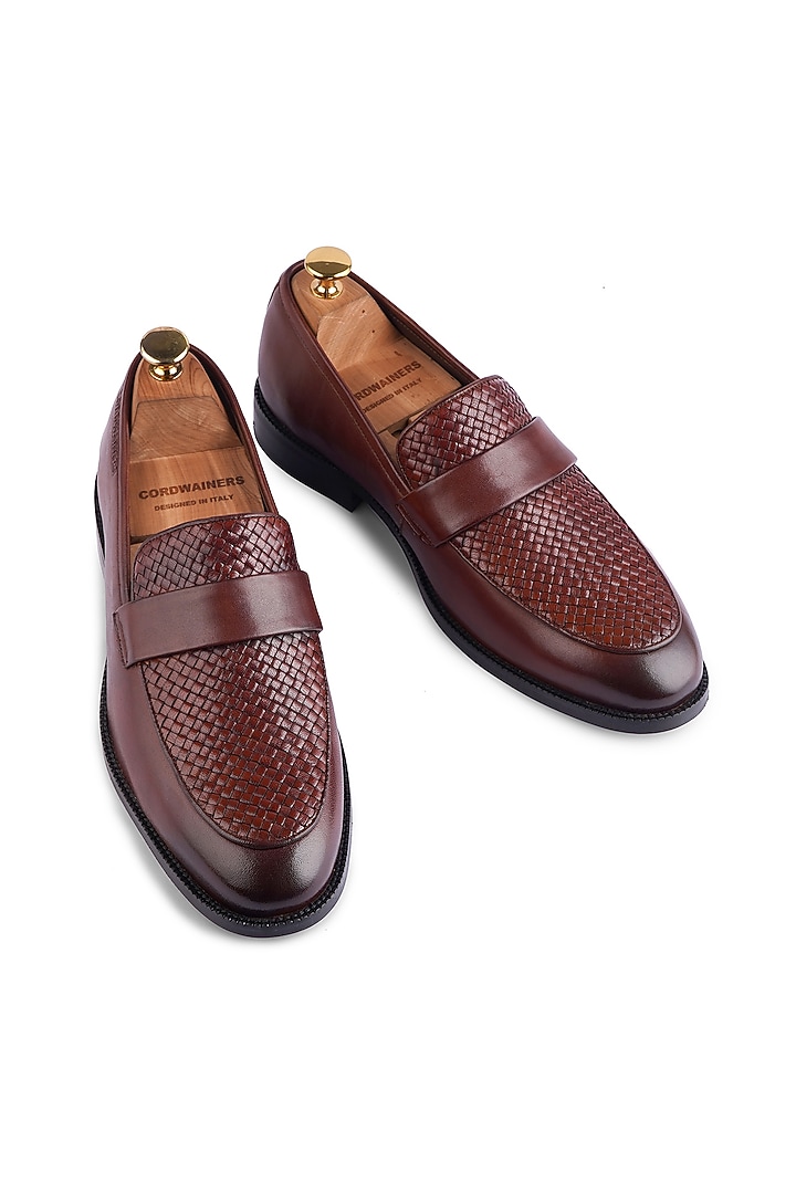 Light Brown Supple Leather Handwoven Loafers by Cordwainers at Pernia's Pop Up Shop