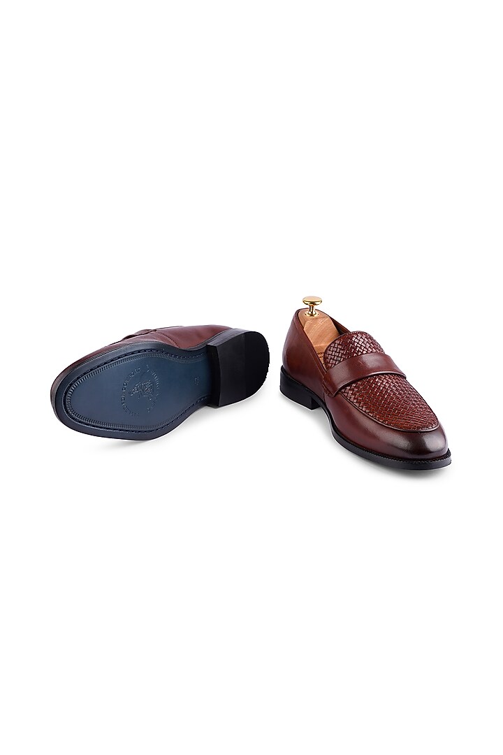 Light Brown Supple Leather Handwoven Loafers by Cordwainers at Pernia's Pop Up Shop