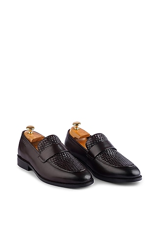 Brown Supple Leather Handwoven Loafers by Cordwainers